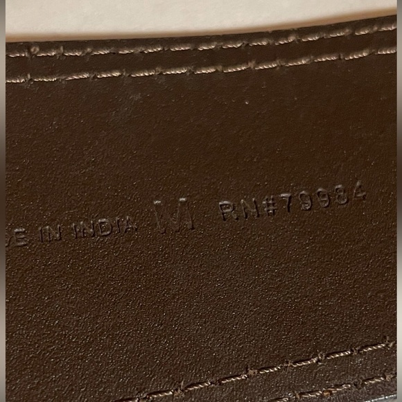 Chicos genuine leather boho Festival Brown/Tan artsy belt gold buckle Medium - Picture 9 of 11